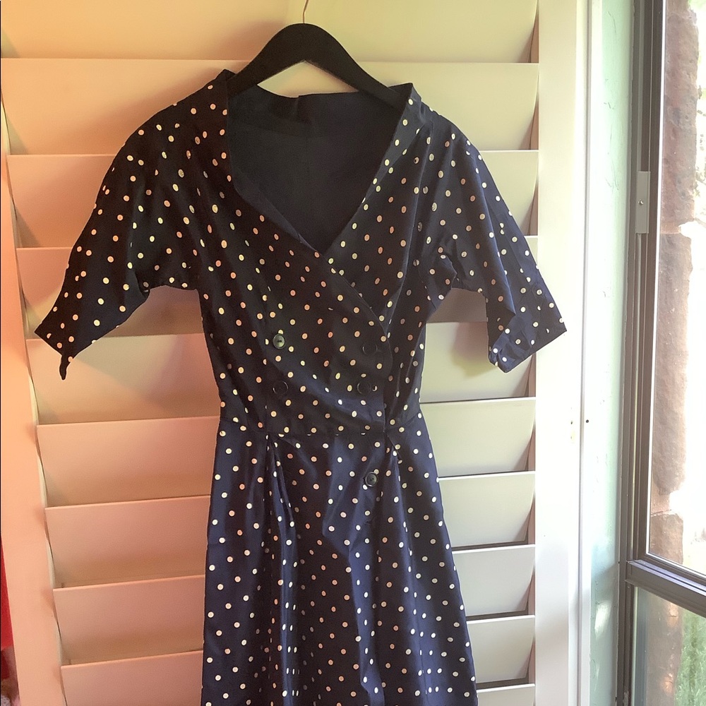 Handmade navy and white polka dot dress